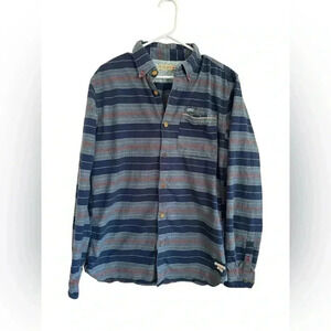 Scotch & Soda Men's Navy, Blue & Orange Striped Button Down Shirt. Size L